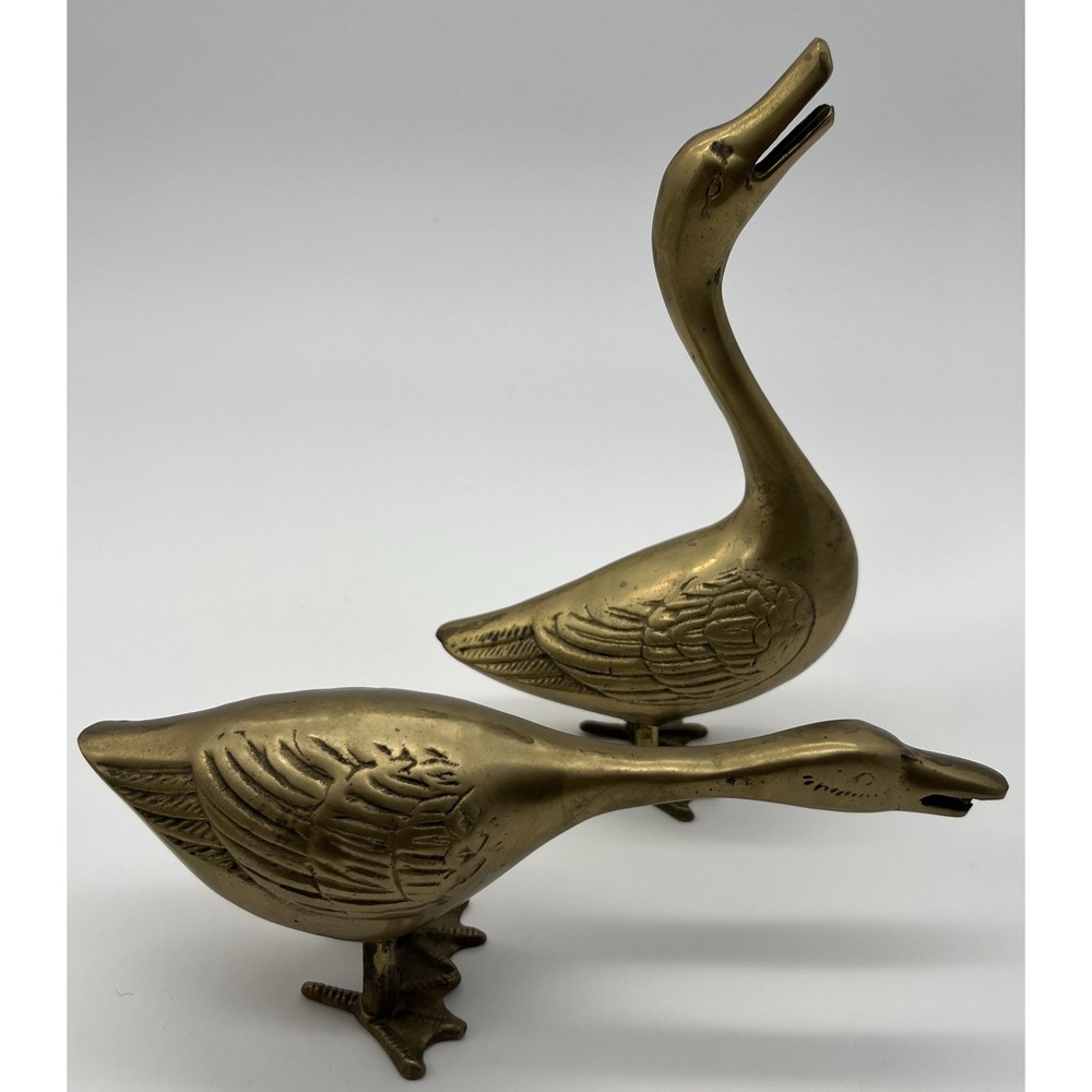 Vintage (2)Solid Brass Duck Goose Figurine Unisilver Los Angeles CA Taiwan
